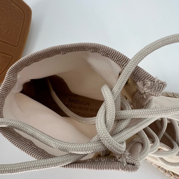 Naguisa Annona Square Toe Open Front Lace Up Jute Boots In Ecru Natural - Picture 6 of 7